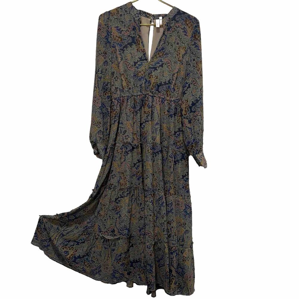 Elan Womens Multicolor Long Sleeve V-Neck Floral Print Maxi Dress Size Medium
